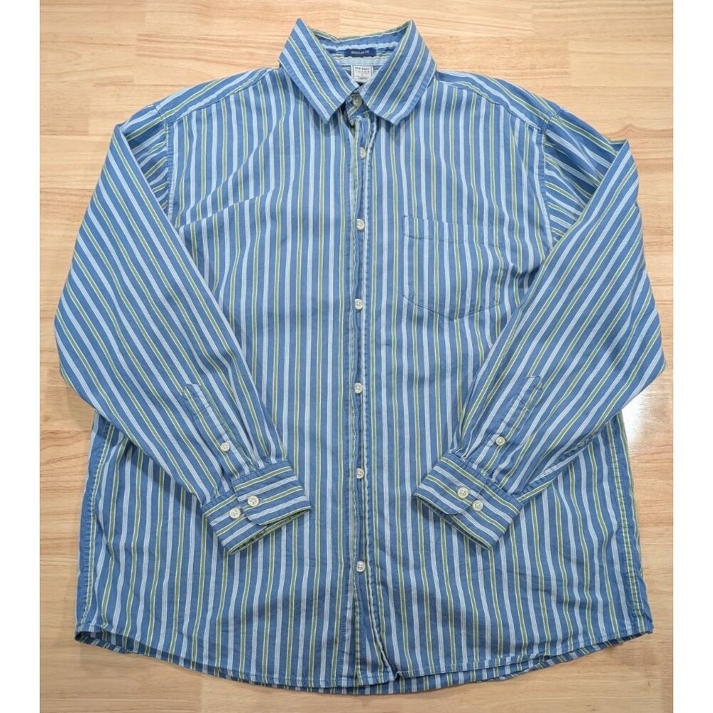 Old Navy Shirt Mens Large L Regular Fit Button Down Long Sleeve Striped Cotton